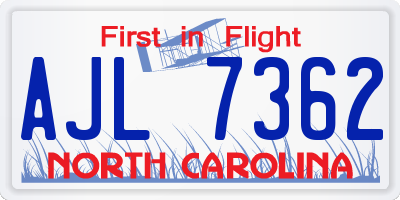 NC license plate AJL7362