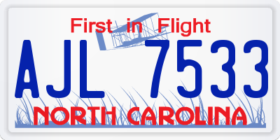 NC license plate AJL7533