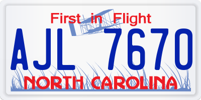 NC license plate AJL7670