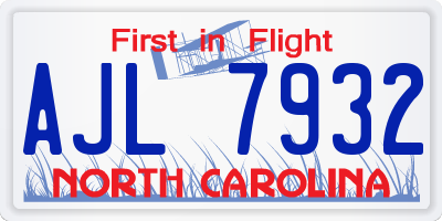 NC license plate AJL7932