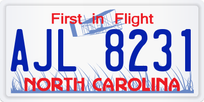 NC license plate AJL8231