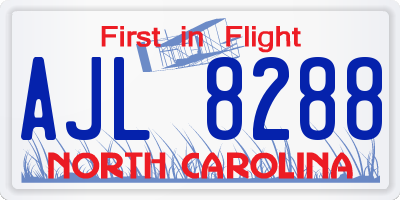 NC license plate AJL8288