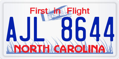 NC license plate AJL8644