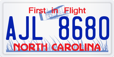 NC license plate AJL8680