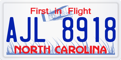 NC license plate AJL8918