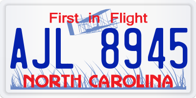 NC license plate AJL8945
