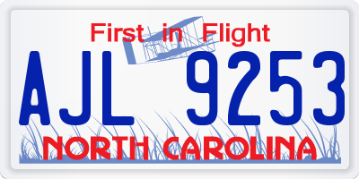 NC license plate AJL9253