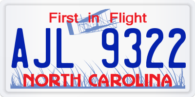 NC license plate AJL9322