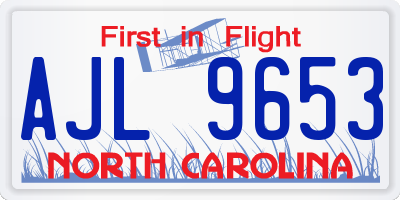NC license plate AJL9653