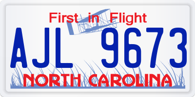NC license plate AJL9673