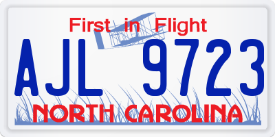 NC license plate AJL9723