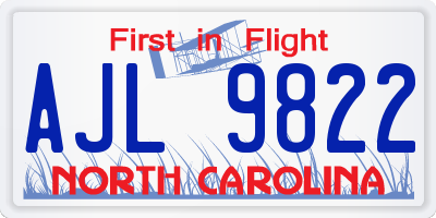 NC license plate AJL9822