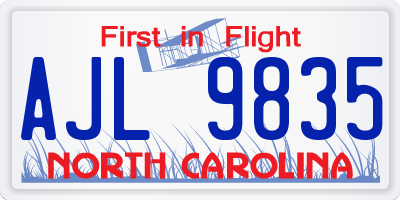 NC license plate AJL9835