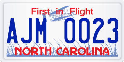 NC license plate AJM0023