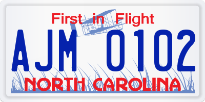 NC license plate AJM0102
