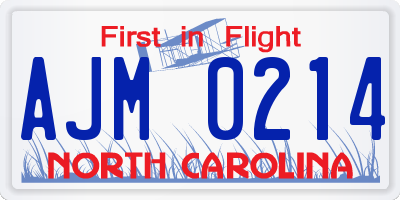 NC license plate AJM0214