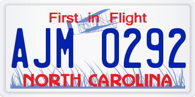 NC license plate AJM0292