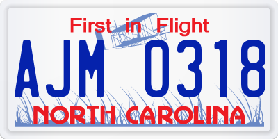 NC license plate AJM0318
