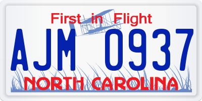 NC license plate AJM0937
