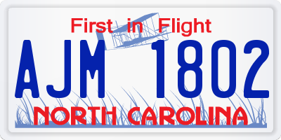NC license plate AJM1802