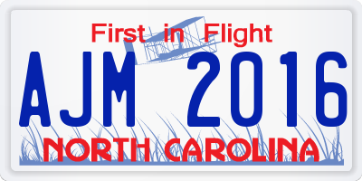 NC license plate AJM2016