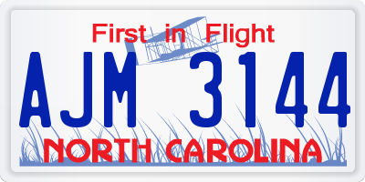 NC license plate AJM3144