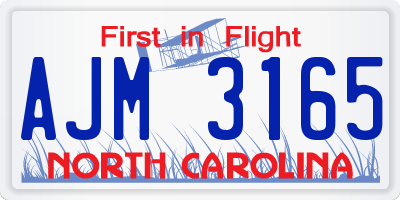 NC license plate AJM3165