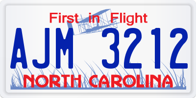 NC license plate AJM3212