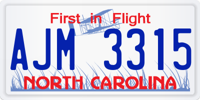 NC license plate AJM3315