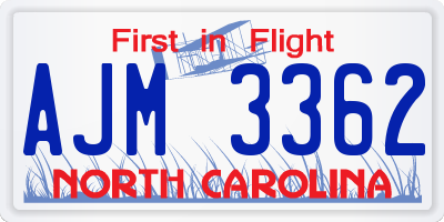 NC license plate AJM3362