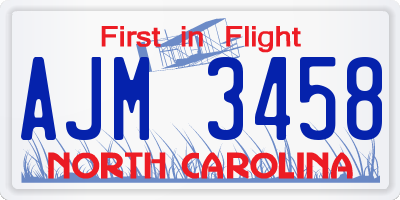 NC license plate AJM3458