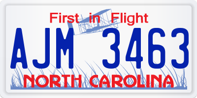 NC license plate AJM3463
