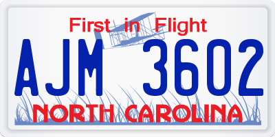 NC license plate AJM3602