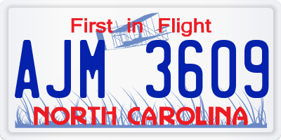 NC license plate AJM3609