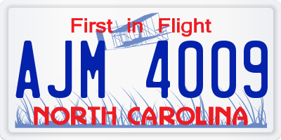 NC license plate AJM4009