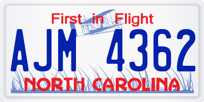 NC license plate AJM4362