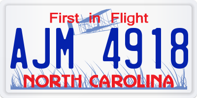 NC license plate AJM4918