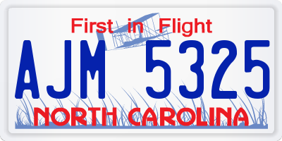 NC license plate AJM5325