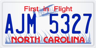 NC license plate AJM5327