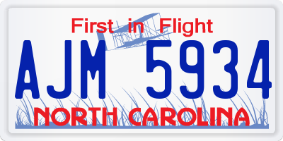NC license plate AJM5934