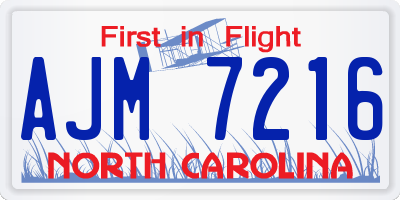 NC license plate AJM7216