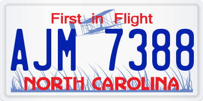 NC license plate AJM7388