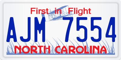 NC license plate AJM7554