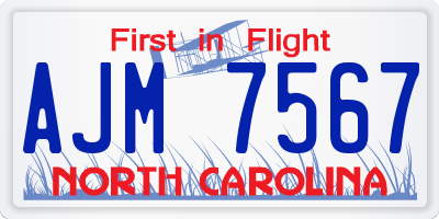 NC license plate AJM7567