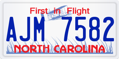 NC license plate AJM7582