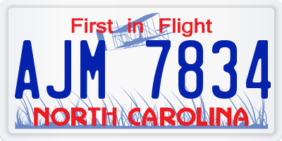 NC license plate AJM7834