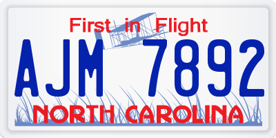 NC license plate AJM7892