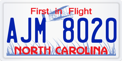 NC license plate AJM8020