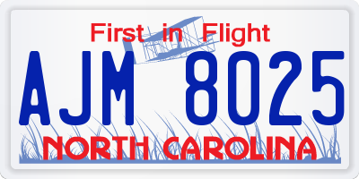 NC license plate AJM8025