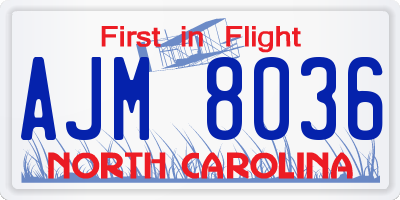 NC license plate AJM8036